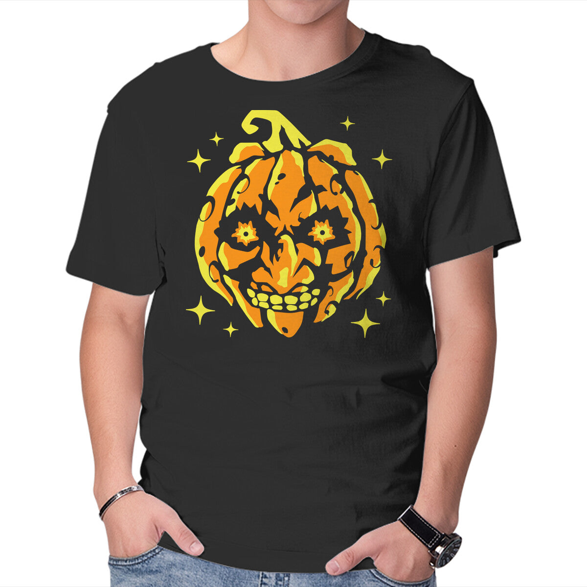 Unisex Crew Neck T-Shirt Moon Pumpkin Graphic Short Sleeve Casual Tee XL
