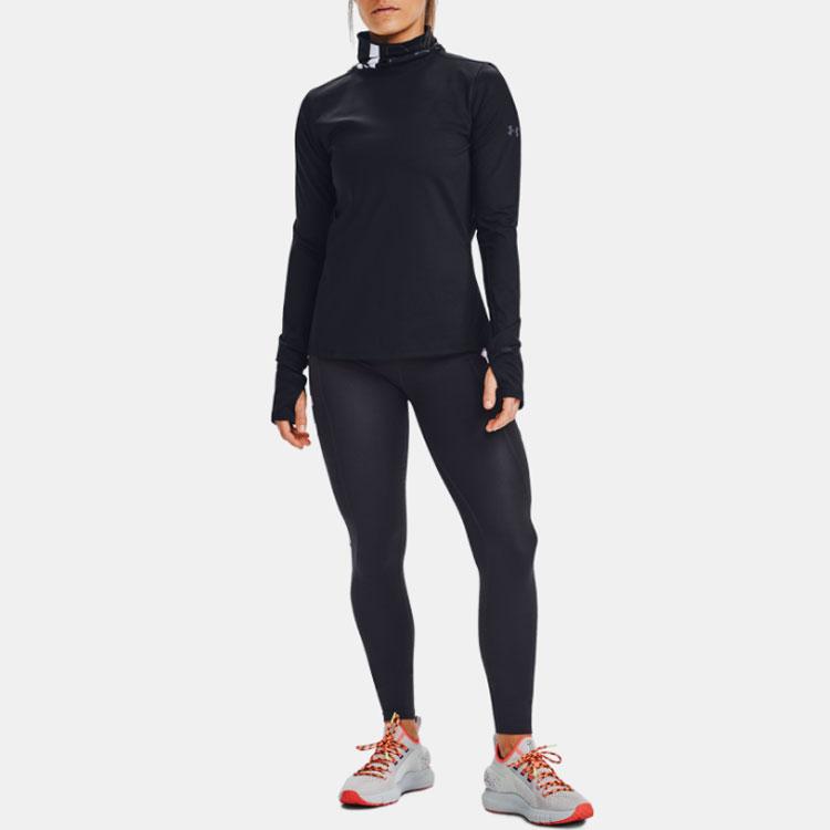 Under Armour Breathable High Collar Reflective Running Fitness Long Sleeve T-Shirt Women Tops Black 1356215-001