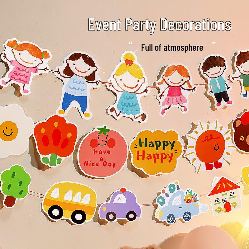 Colorful Cartoon Happy Birthday Banner for Kids' First Birthday Party Decoration