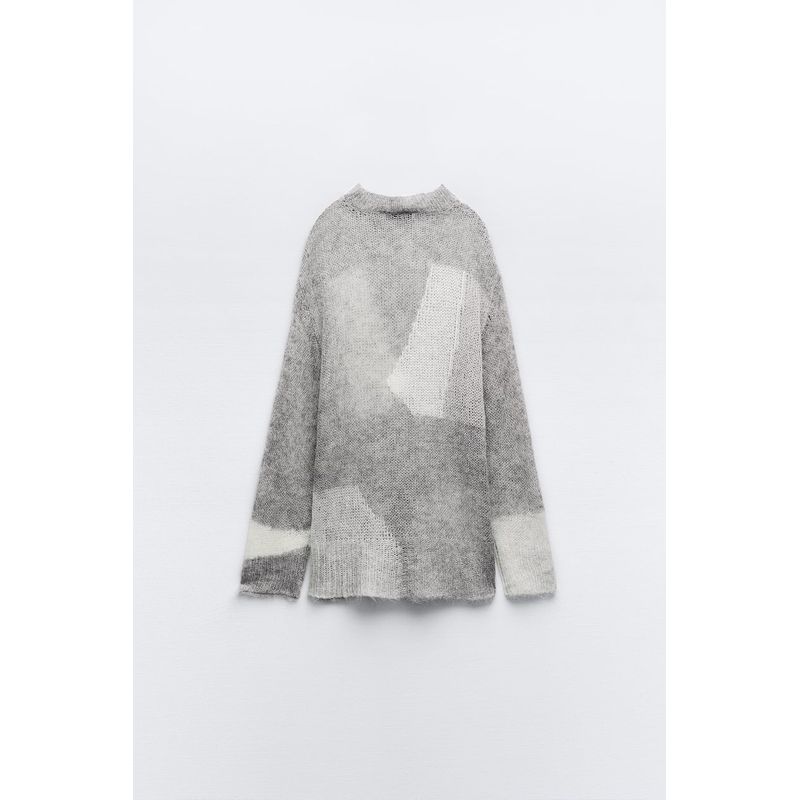 Spring New Arrival Female Profile Loose and Idle Pullover Retro Print Color Matching Hollow Out Knitwear 2142157