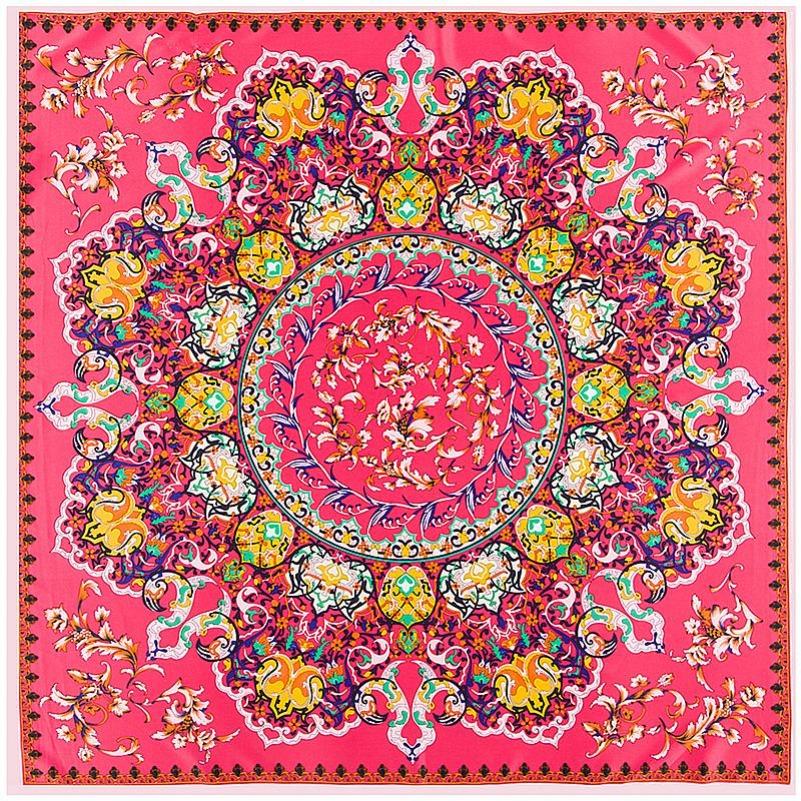 POBING Silk Scarf Luxury Brand Melt Chain Neckerchief Muslim Headscarf Square Scarves Lady Foulard Female Bandana 100*100CM