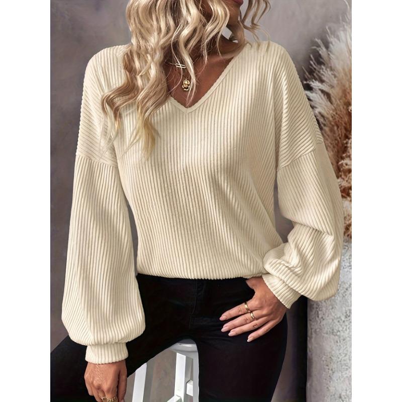 Fashion V-neck Autumn and Winter Long Sleeve Women T-shirts Casual Elegant Office Knitted Sweaters Top Solid Color Loose Streetwear Clothing
