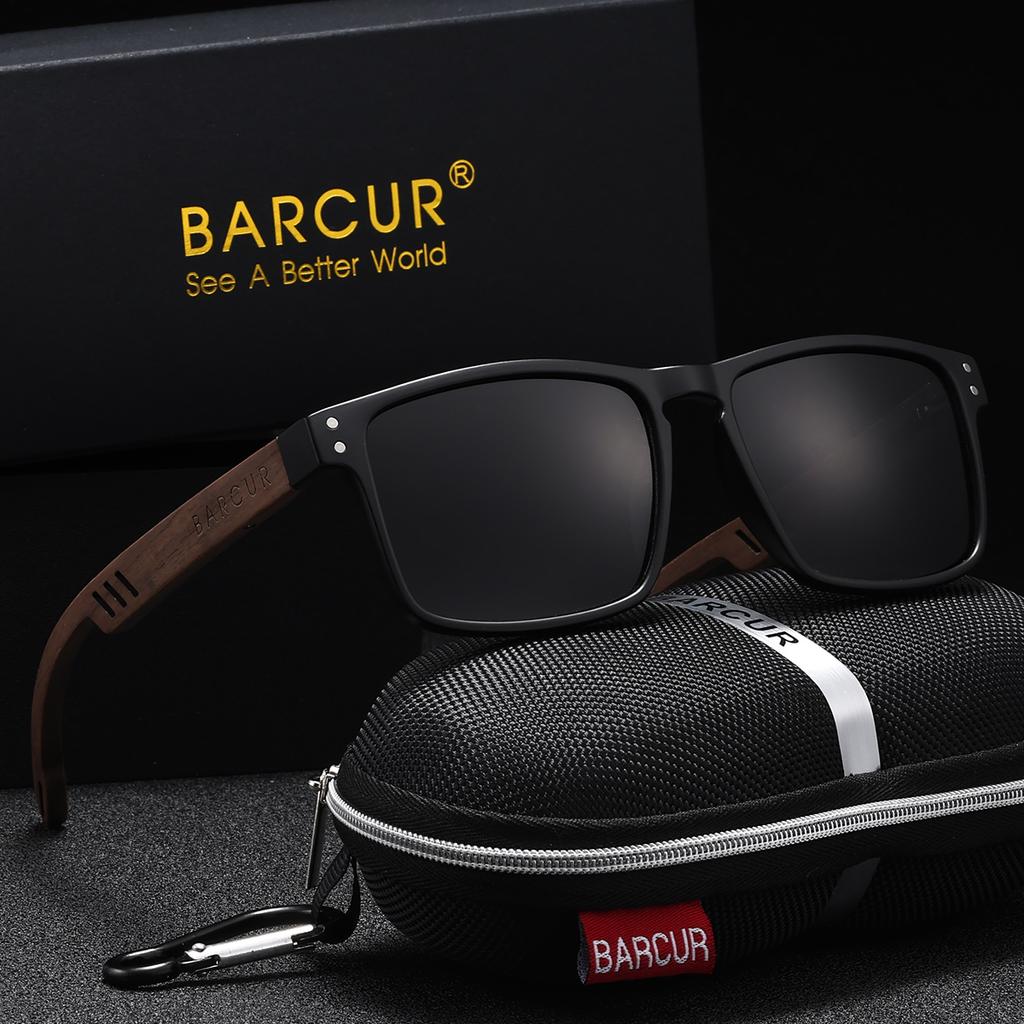 BARCUR Occhiali da Sole Polarizzati Quadrati in Legno Fatti a Mano per Uomo Donna Vintage Occhiali da Sole Scelta Regalo Perfetta con Confezione Completa