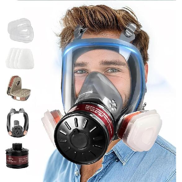 Full Face Gas Mask - Gas Masks Survival Nuclear and Chemical with 40mm Activated Carbon Filter & 6001 Cartridges Reusable Respirator for Organic Grey1