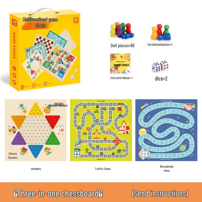 Multifunctional Wooden Gomoku & Ludo Checkers Educational Game for Kids