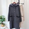 Thickened hooded splicing cotton clothes hat knitted cardigan autumn and winter new long knee loose sweater jacket women