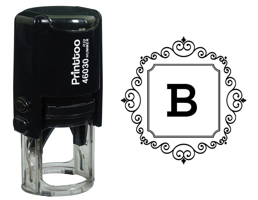 Printtoo Square Swirl Border Alphabet B Monogram Initial Self Inking Rubber Stamp Office