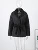Women's Collar Tied Waistband Jacquard Thick Jacket Top