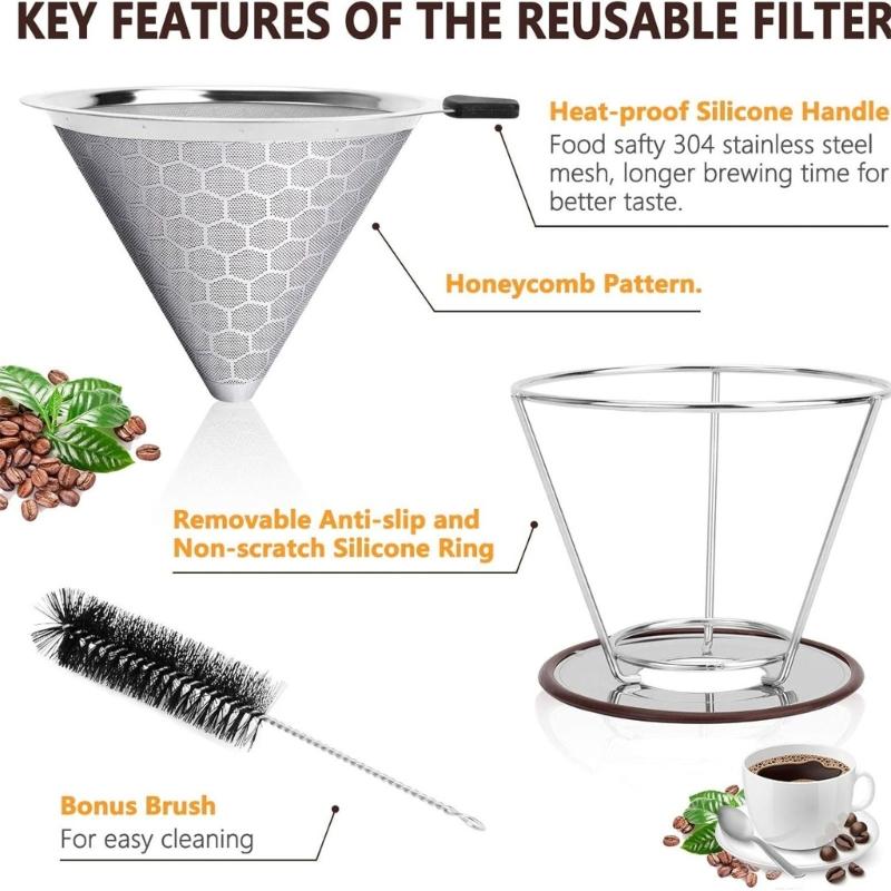 Stainless Steel Coffee Filter Reusable Coffee Dripper Manual Brewing Supplies Convenient Fine Filter Perfect for Coffee
