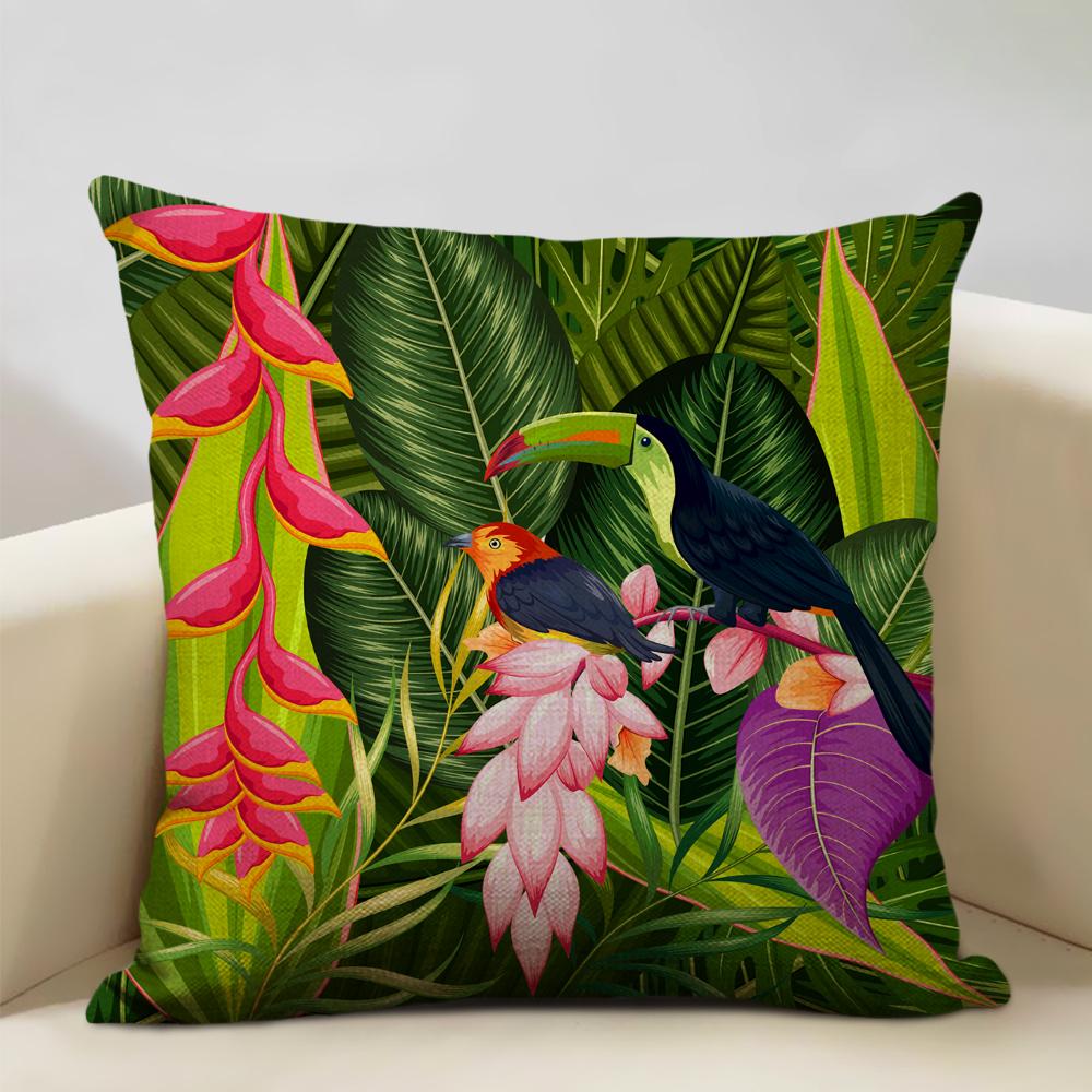 African Parrot Flamingo Plant Cushion Set Home Art Decoration Sofa Pillow Cafe Waist Pillow Pillow Printed Multicolor Patterns