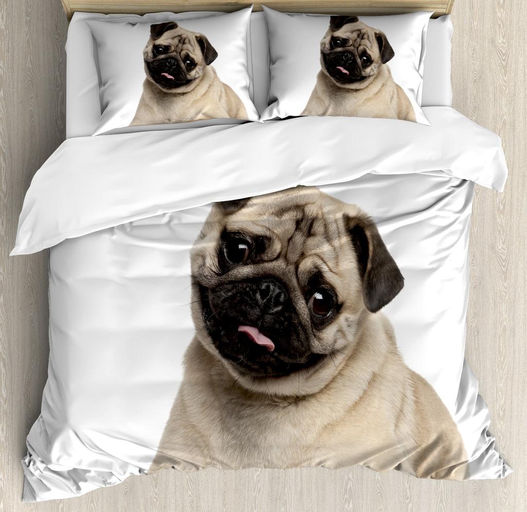 Black Dog Bedding Set Twin King Full Size Duvet Cover Set Cute Pug Dog Print Comforter Cover For Kids Teen Boys Soft Quilt Cover