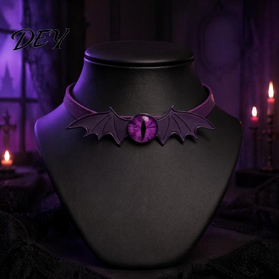 Evil Eye Necklace Gothic Bat Leather Choker Necklace, Devil Eyes Collar for Women Unique Gift Her Men, Adjustable Wing Clavicle Halloween Party