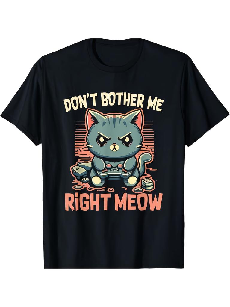 Men's & Boys' Funny Cat Gamer T-Shirt - Don't Bother Me Right Meow Video Games Humor, 180g Super S