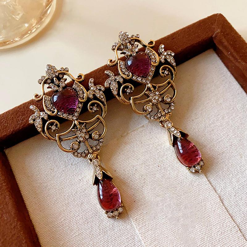Luxury Retro Palace Style Full  Dangle Earrings For Women Antique Gold Color Drop Earrings Vintage Jewelry Accessories