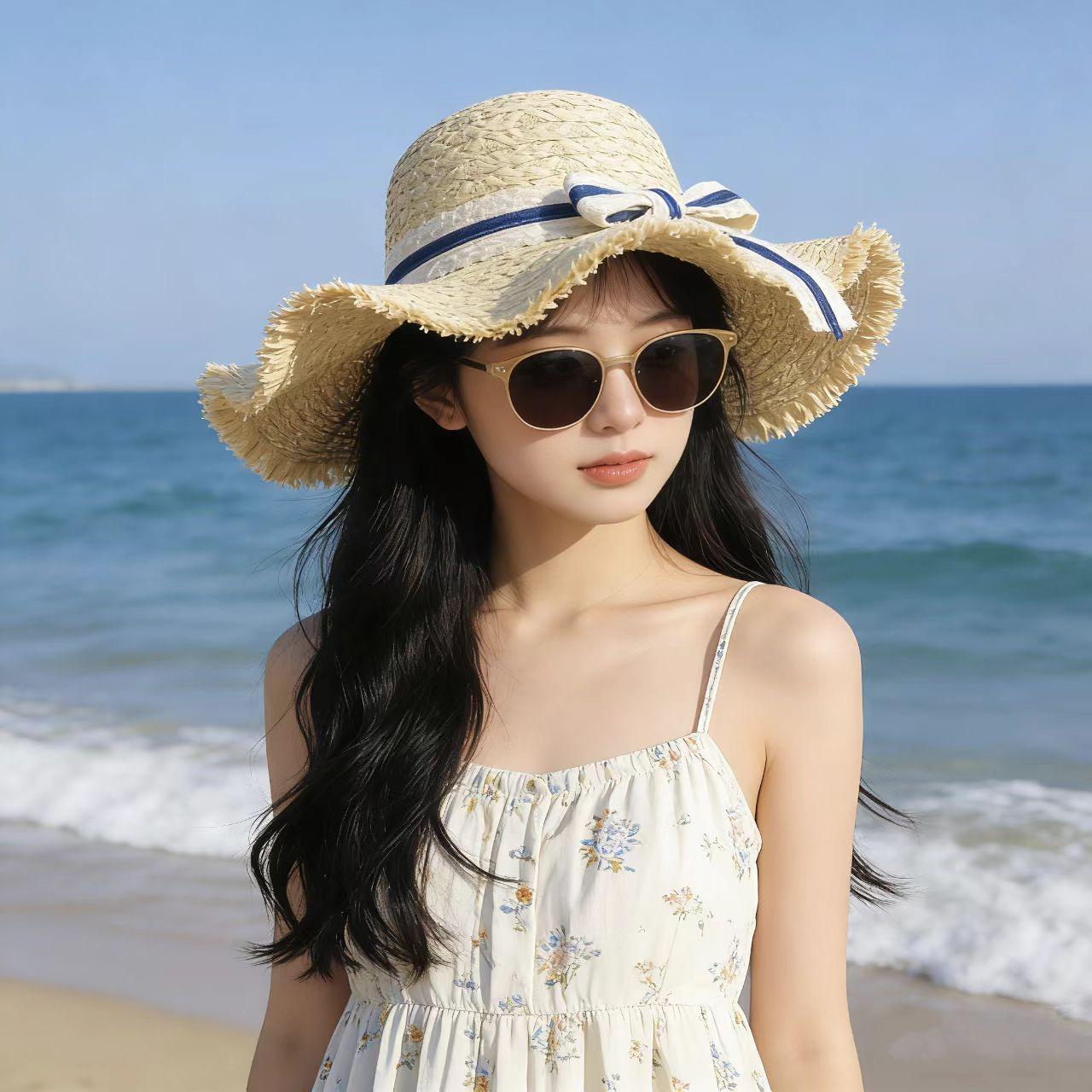 

Summer light luxury premium sun hat vacation big brim sun hat seaside beach hat M（56-58cm）