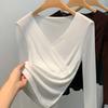 Cross V-neck Mesh Base Shirt for Women In Spring and Autumn New Tight Long-sleeved T-shirt for Women In Women's Unique Waist-hugging Shirt