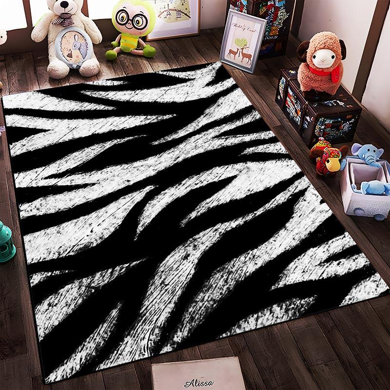 Modern Black and White Zebra Stripe Pattern Carpet for Home Decor Suitable for use as an anti-slip for living room bedroom sofas