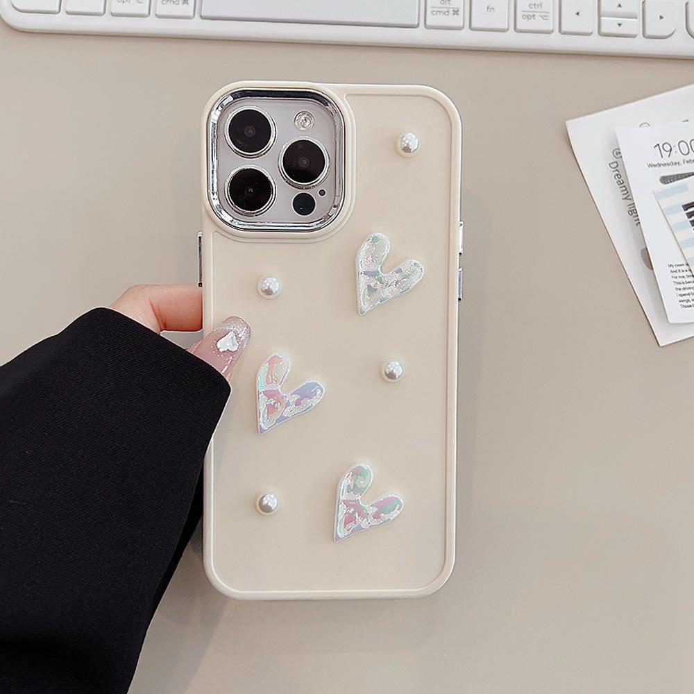 Milk White Pearl Love 14 Apple 17 Mobile Phone Case Iphone 13 Three Dimensional 11 Suitable for 15 Small Fragrance 16promax