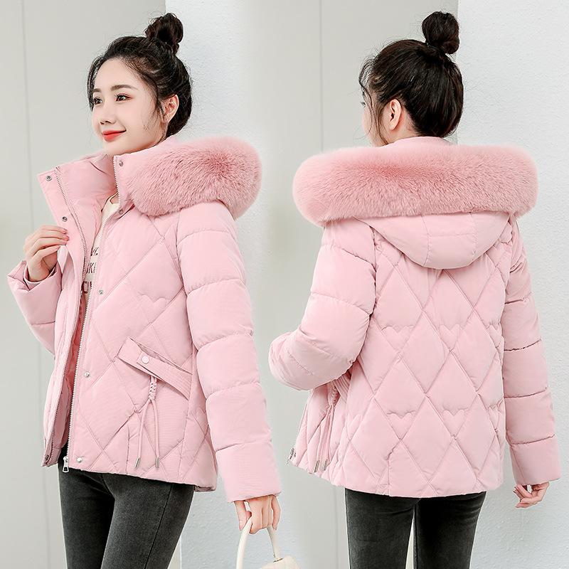 2025 Winter Wear New Down Cotton Jacket Slim Fit Hooded Big Fur Collar Student Cotton Jacket Women's Cropped Padded Jacket Thickened Jacket
