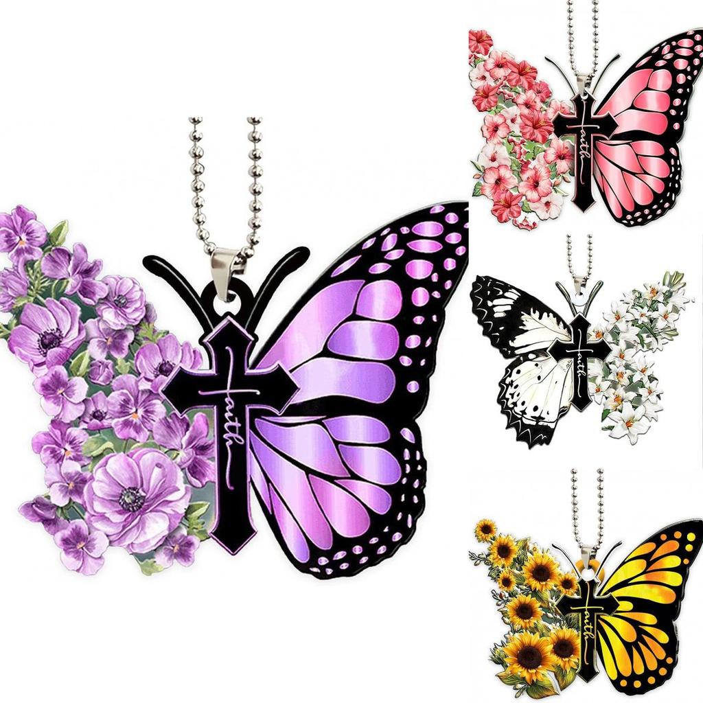 Charming Cartoon Butterfly Car Pendant Acrylic Keychain Festive Tree Decoration