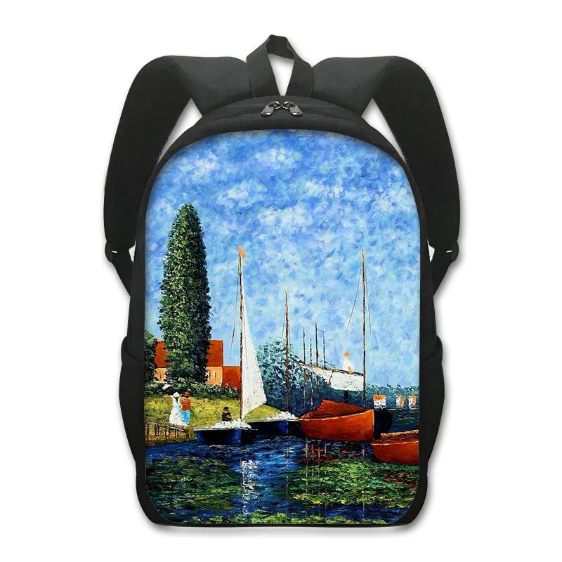 Sterrennacht Zonnebloem Kus Olieverf Rugzak Van Gogh Monet Klimt Schooltassen Vrouwen Mannen Rugzak Student Laptop Rugzakken