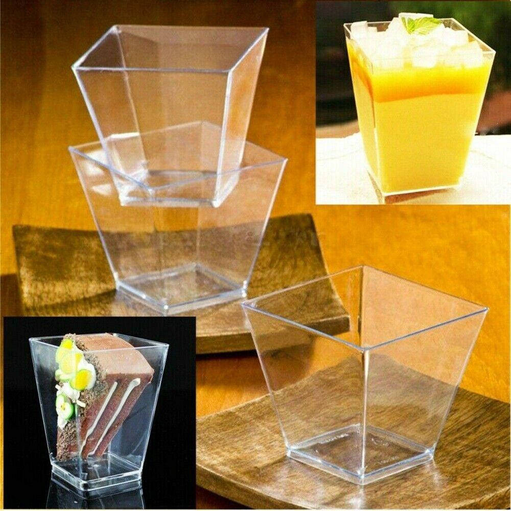 25pcs 60ml Mini Dessert Cups Square Plastic Cups Reusable Jelly Mousses Appetizer Cup Food Container Party Birthday Decor