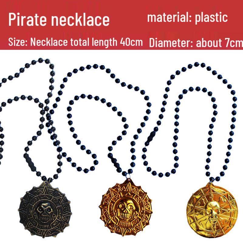Pirate Costume Accessories: Skull Eye Patch, Hat, Hook, Flag, Telescope, Knife, and Gun for Halloween.