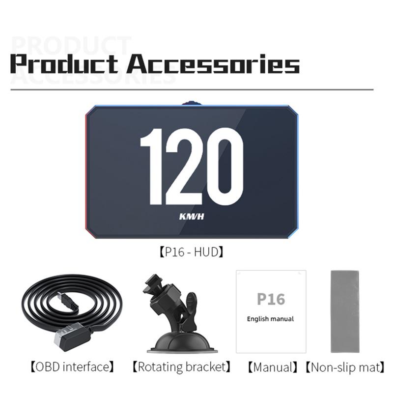 P16 Car Hud Obd2 Lcd Meter Head Up Display Speedometer Kmh,Mph Tachometer Water Temp Fuel Consumption Turbo Pressure