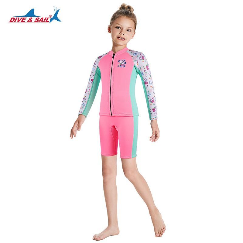 Kids 2.5mm Neoprene Wetsuit Set Long Sleeve Separate Snorkeling Swimming Surfing Diving Training Warmth