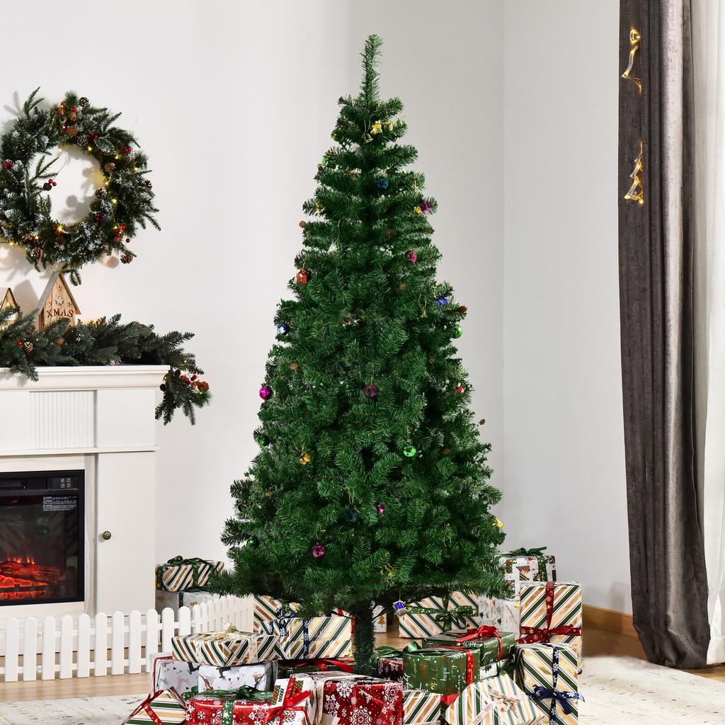 Artificial Christmas Tree 180cm with 624 Branches, Ornaments, Pinecones, Indoor Christmas Decoration, Green