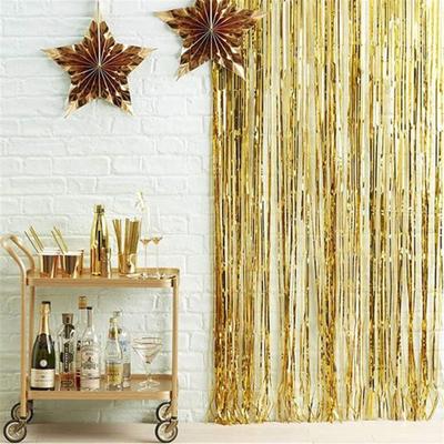 Lot de 2 Rideaux de Fond en Feuille Argenté Métallique Franges Métalliques pour Anniversaire Mariage Baby Shower Fête Disco Décorations