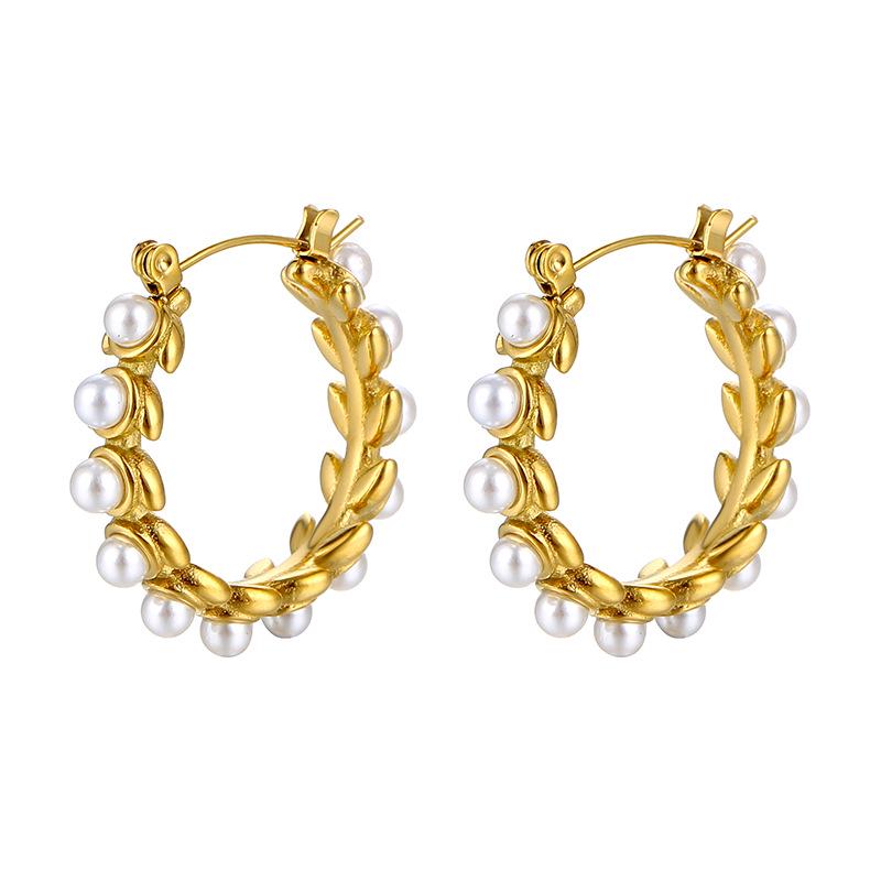 Elegant Pearl Zircon Earrings: Chic & High-End Stainless Steel Design for Women