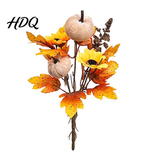 Rustic Autumn Floral Display Artificial Fall Bouquet with Fabric Pumpkins Maple Leaves Wheat Berries Pumpkin Decoration Home Decor for Thanksgiving