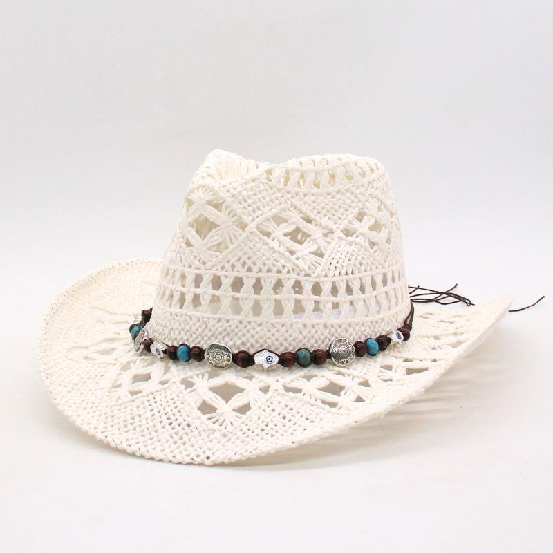 Cool American Spring And Summer New Hollow Denim Hat Hand-Woven Breathable Straw Hat Seaside Warped Edge Foreign Trade Jazz Top Hat