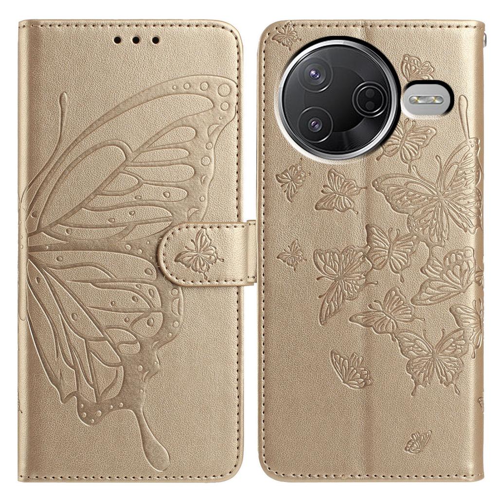 Brieftasche Hülle für Xiaomi Redmi K80 5G/Poco F7 Pro 5G PU-Leder Handyhülle mit Schmetterlingsaufdruck und Trageband