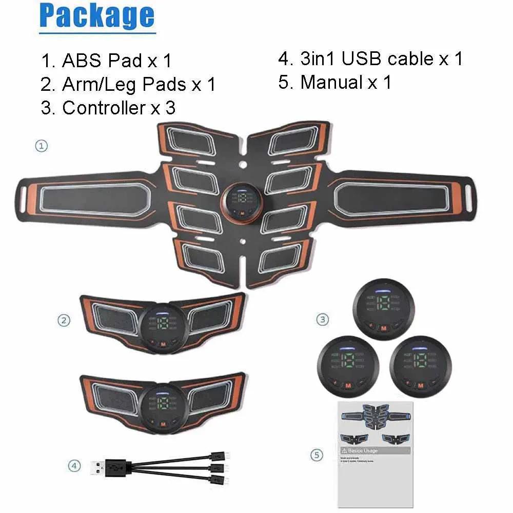 EMS Muscle Stimulator Abs Trainer Abdominal Muscle Toner Massage Toning Belt Body Slim Weight Loss Fitness Massager Rechargeable