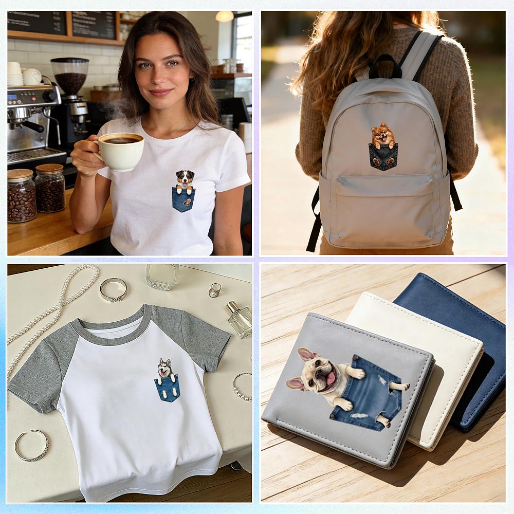 9Pcs 9 Styles Plastic Heat Transfer Film Logo Stickers Set for DIY T-Shirt Dog 95x49~75mm