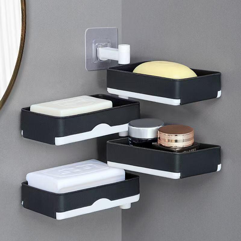 Rotating Wall Hanging Soap Rack Thickened Self Draining Soap Holder for Bathroom Shower Organization