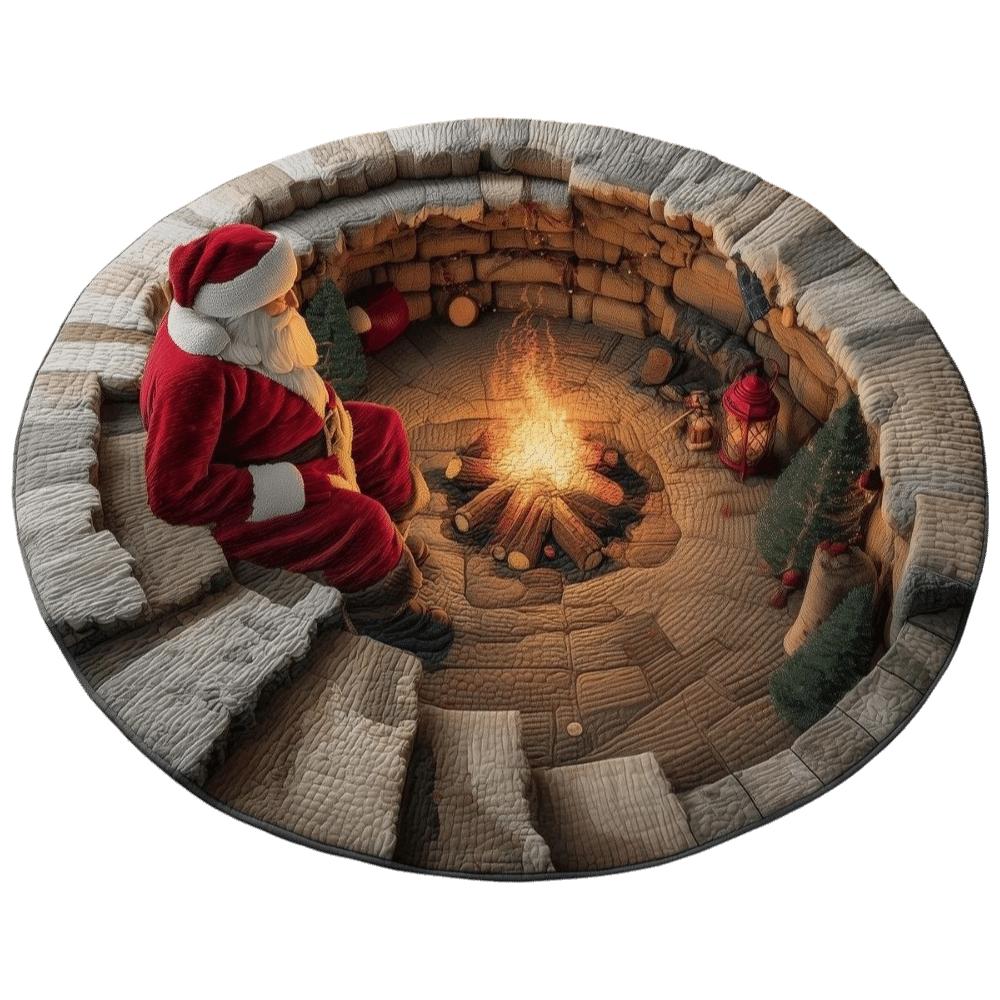 2D Flat Printed Christmas Rug Santa Claus Xmas Home Decor Round Vortex Carpet Christmas