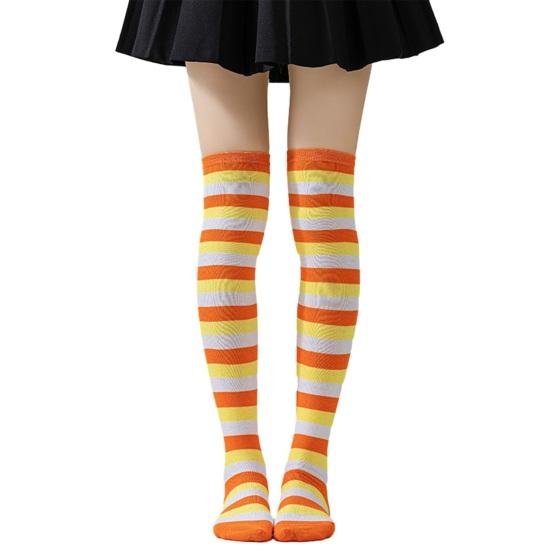 Striped Thigh High Socks Women Colorful Over-the-Knee Socks Retro Stretchy Thigh Highs for Girls Cosplay Lolita Costume