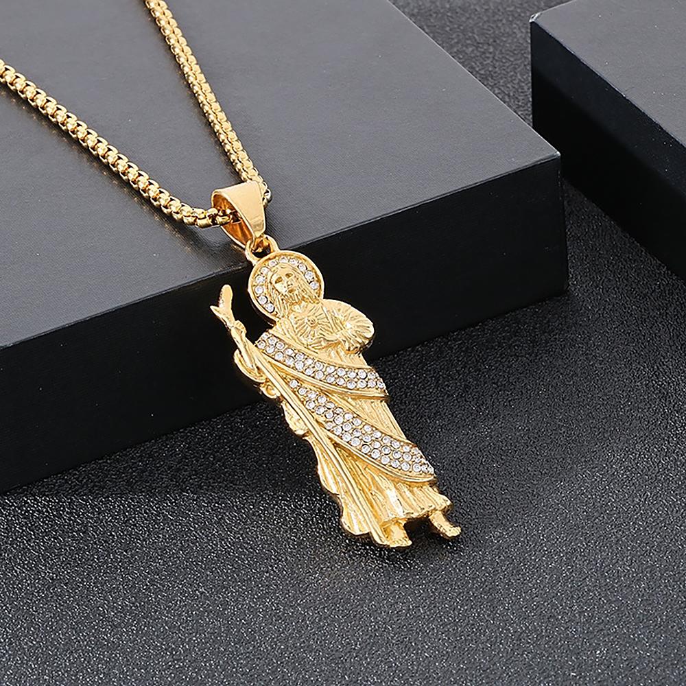 Vintage Mode San Judas Tadeo Anhänger Halsketten Für Männer Frauen Edelstahl Heiliger Judas Thaddäus Halskette Religiöser Schmuck