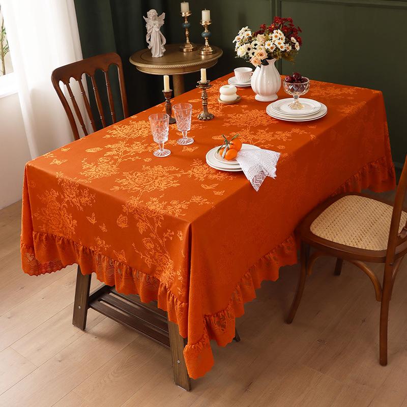 Thickened Lace Tablecloth French Retro Ruffle Edge Dining Table Mat High-End Rectangular Tablecloth