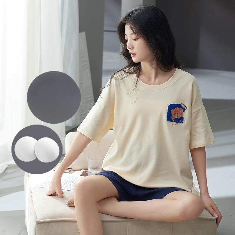 Pyjama Damen Sommer mit Kissen, süßen und niedlichen Shorts, kann außerhalb des kurzärmeligen Baumwollanzugs Homewear getragen werden