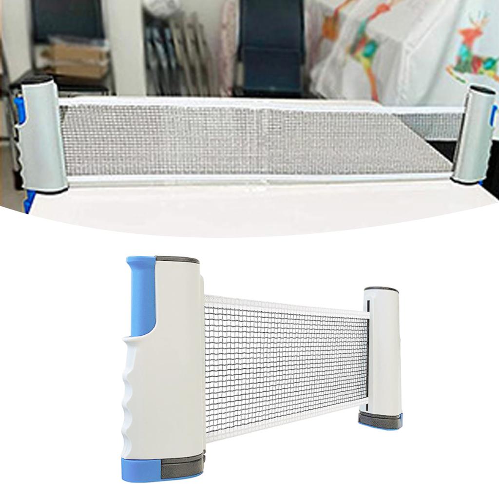 Fileu Retractabil de Ping Pong Set Portabil de Fileu și Stâlpi pentru Tenis de Masă pentru Mese cu Lățimea de 66,9 in Gri Albastru