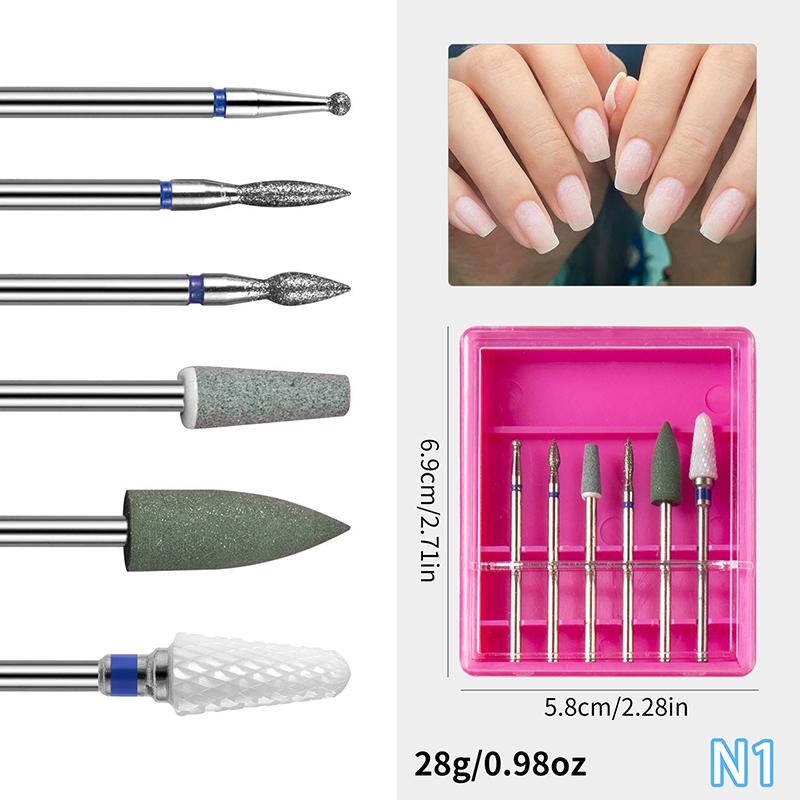 

6Pcs/Box Quartz Diamond Sand Nail Files Drill Cuticle Polishing Bit Nail Grinding Head Electric Manicure Set Nail Art Tools