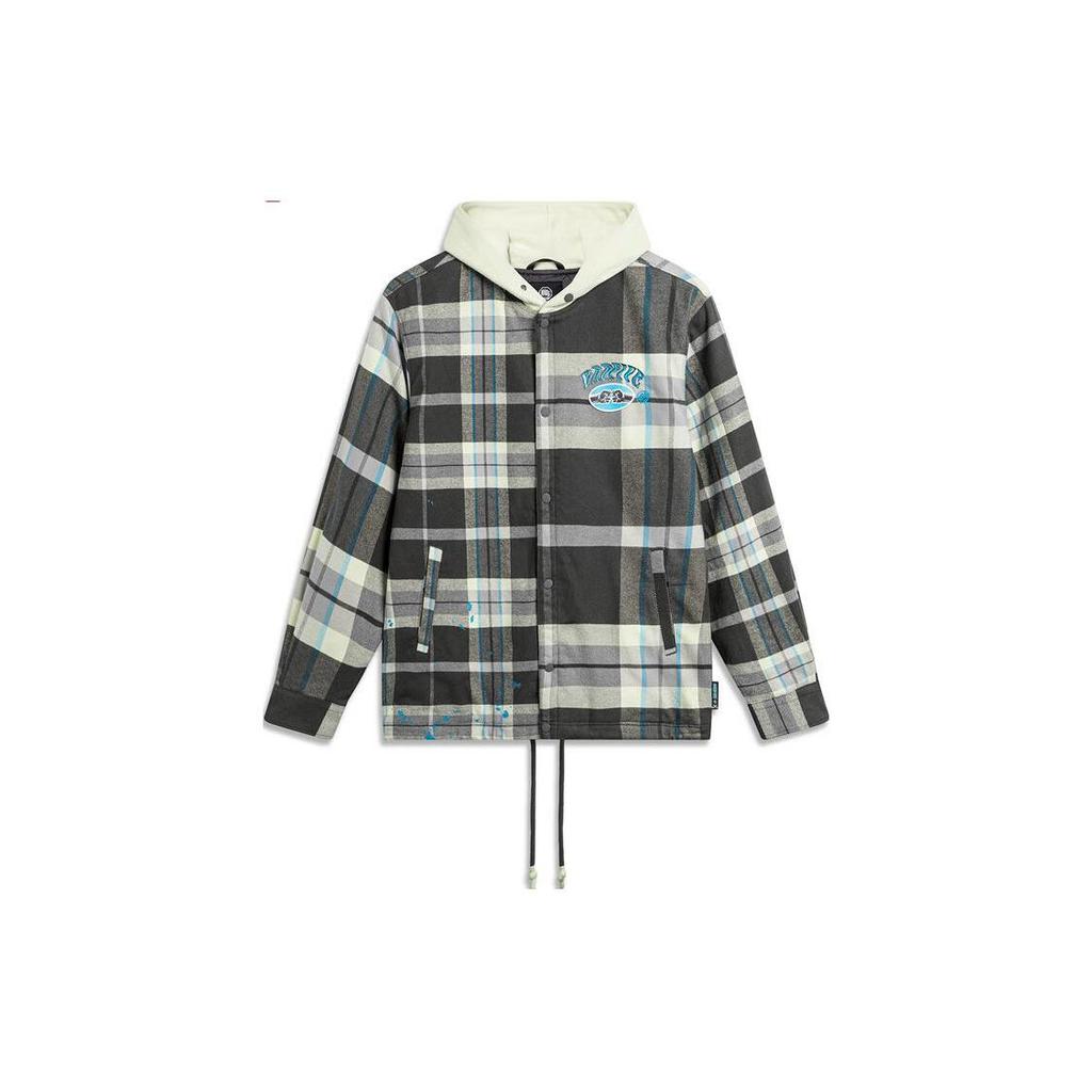 Li Ning Badfive Puffer Jacket Men's Gray Green Plaid AFMU003-2