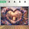 2D Flat, Flower Bridge Sunset Background Cloth, Suitable for Family Reunion Birthday Party Occasion Event Decoration, Polyester