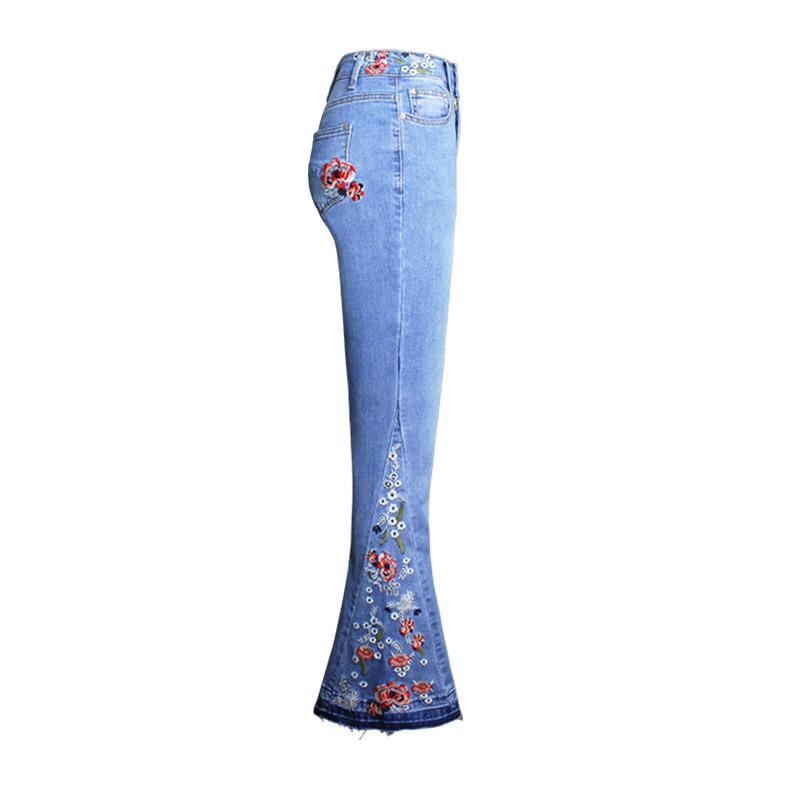 2022 Women's European & American Fashion Embroidered Denim Flare Pants