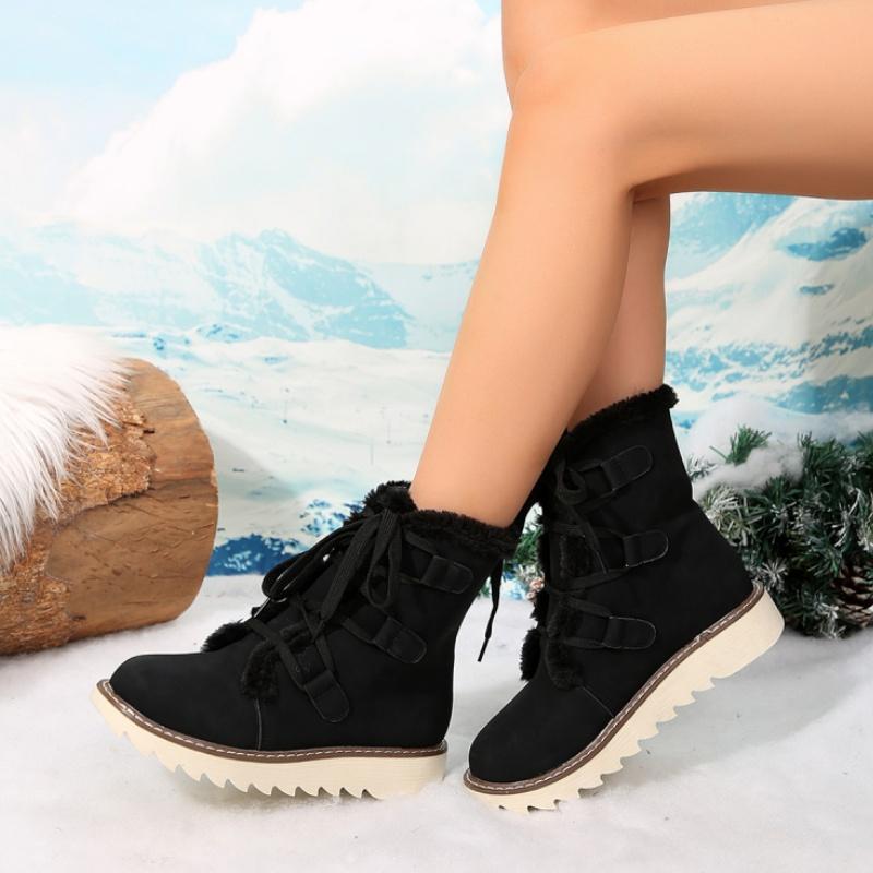 Стильные с круглым носком с плоской подошвой удобные сексуальные с перекрестными ремешками теплые зимние женские туфли короткие повседневные новые зимние ботинки 36 чёрный 2375₽