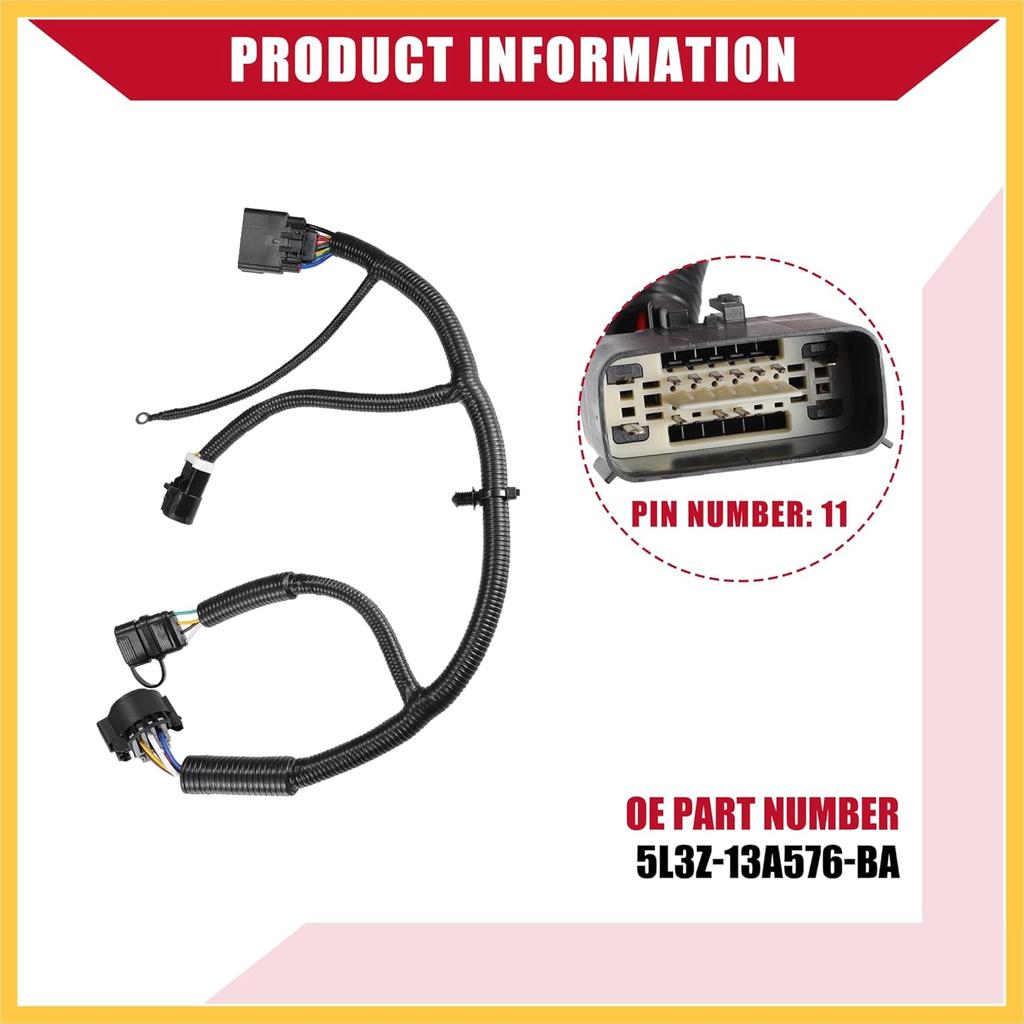 5L3Z-13A576-BA Trailer Connector Wiring Harness for Ford F-150 2005-2008 for Lincoln Mark LT 2006-2008 / Inner/Durable Plastic / 1 Pcs Black Auto
